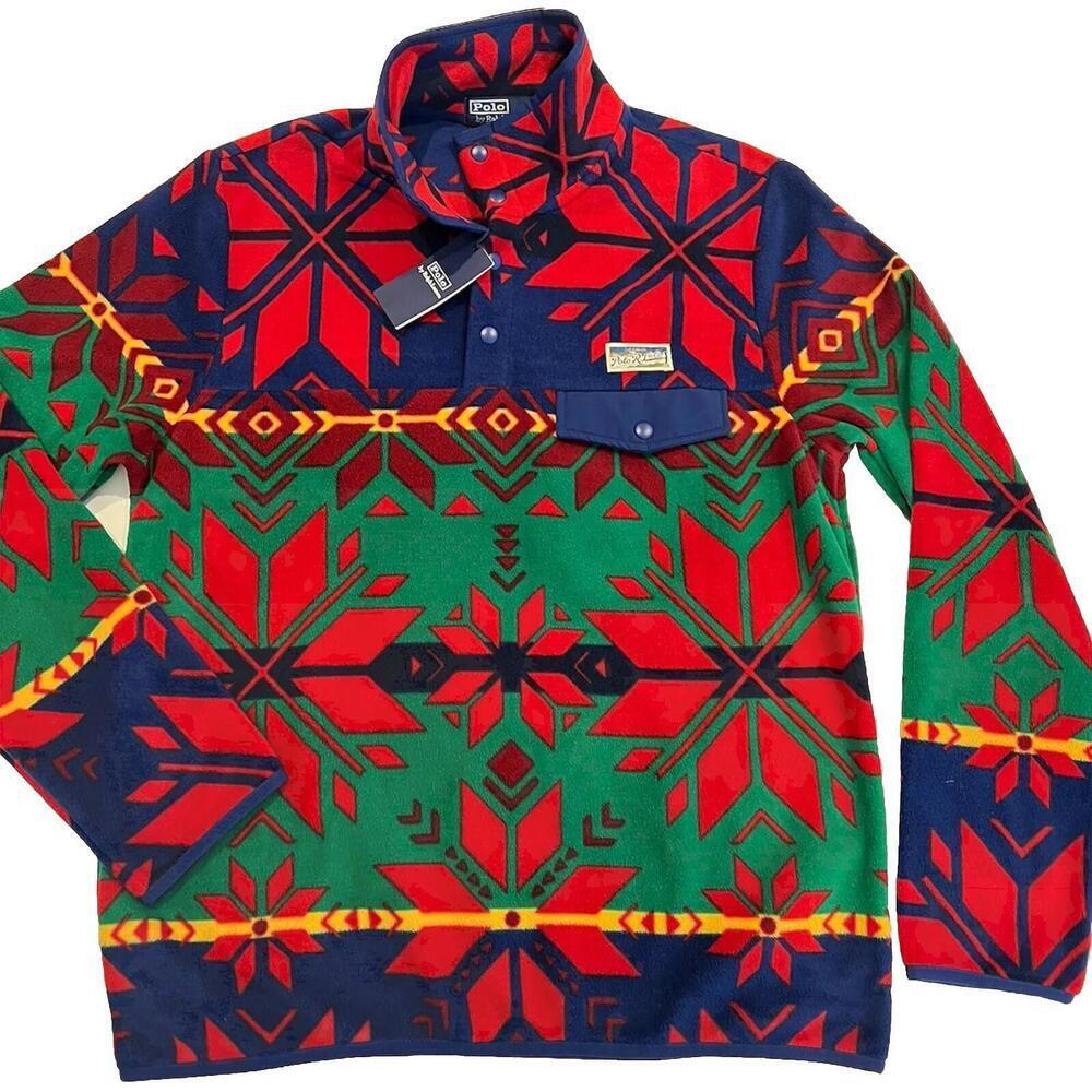 $258 POLO RALPH LAUREN SNOWFLAKES NORDIC WINTER POLAR FLEECE PULLOVER Size M - Picture 7 of 8